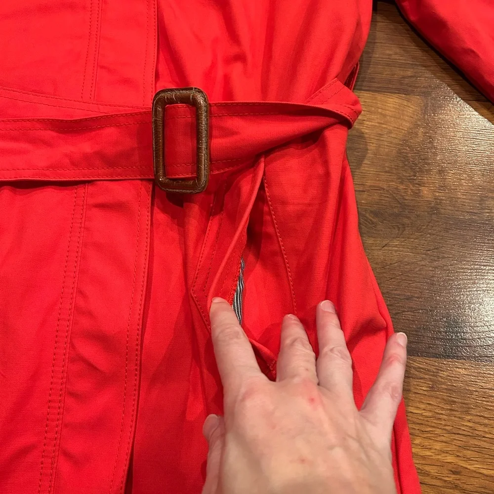 Gap Red Trench Coat Women’s Size Small Hooded 100% Cotton